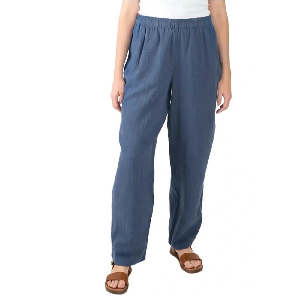 Coldwater Creek Women's Cotton Gauze Pull-On Pant, Blue, Size Small, New